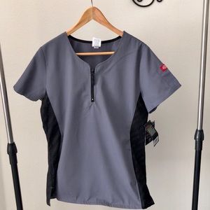 NWT Dickies Black Grey hip-flip scrub top medium